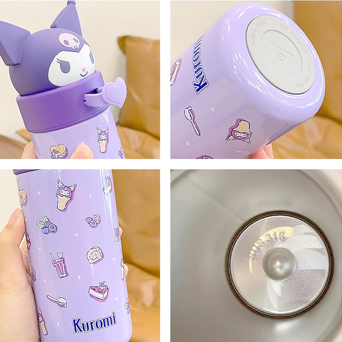 termo infantil kuromi morado portatil bebida , transporta facilmente  350ml morado