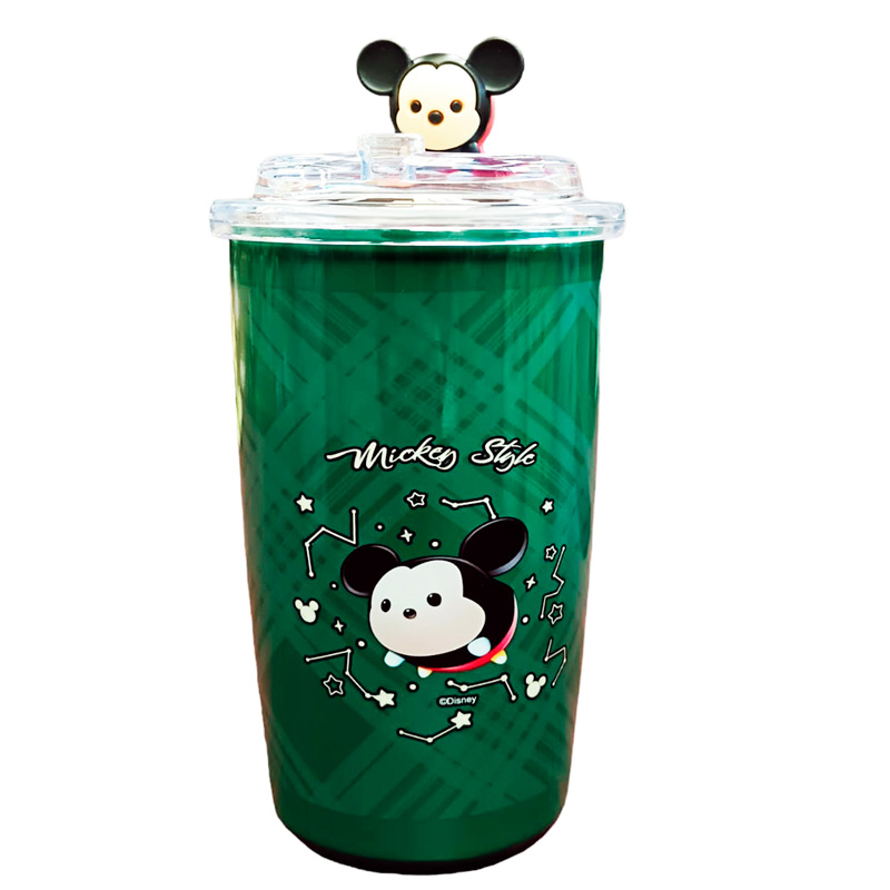 Vaso Térmico Popote Acero Inox 304 Personaje Animados 450ml verde