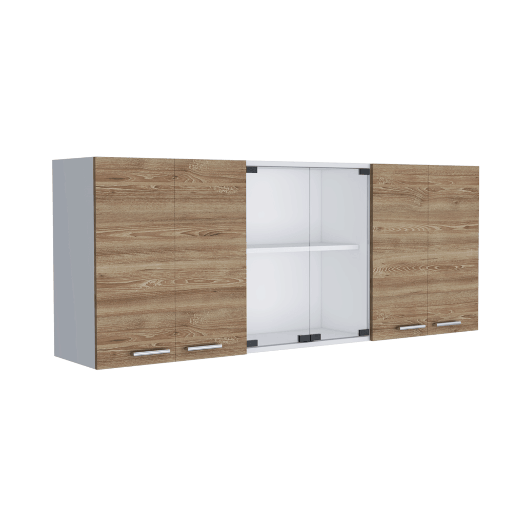 Gabinete Superior Vega, Incluye Entrepaño Móvil Central, Color Miel y Blanco