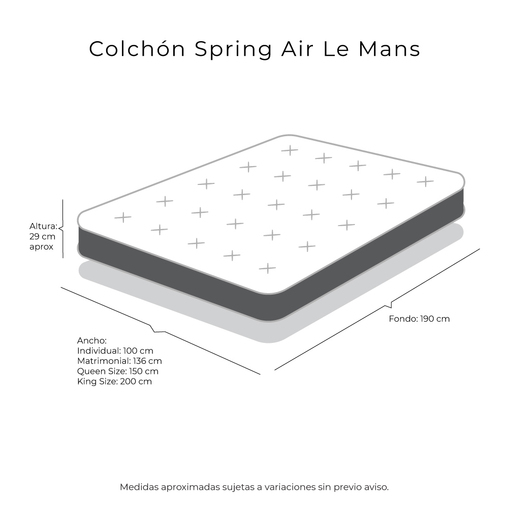 Colchón Matrimonial Spring Air LeMans Con Protector Supreme y Sábanas Softy Azul Marino.
