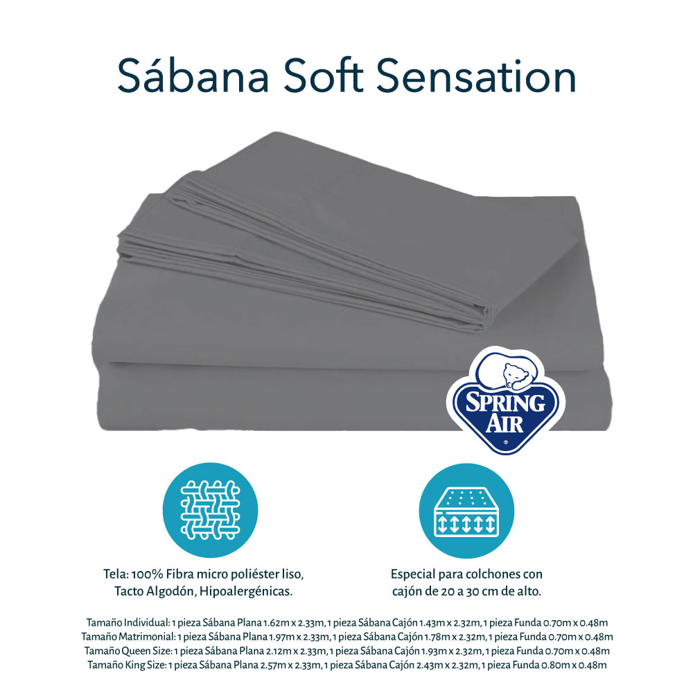 Colchon Queen Size Spring Air LeMans Con 2 Almohadas Oso y Sabanas Soft Gris