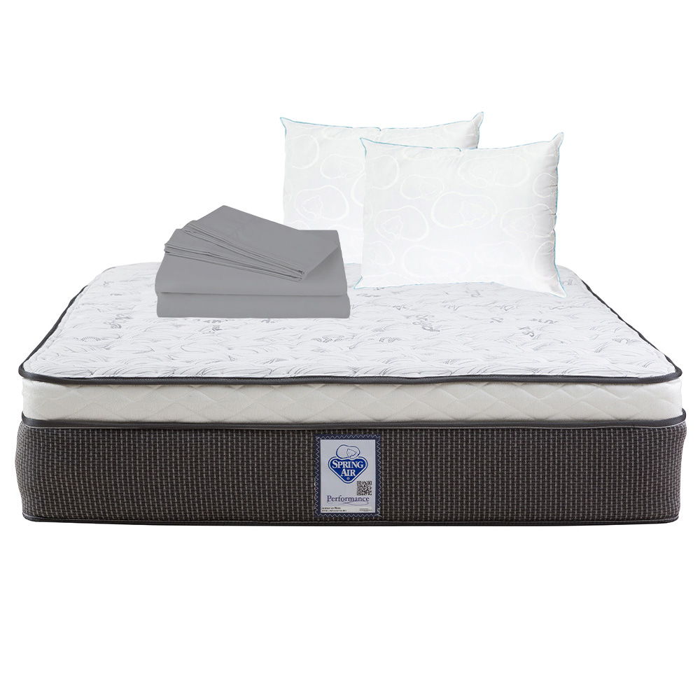 Colchon Queen Size Spring Air LeMans Con 2 Almohadas Oso y Sabanas Soft Gris