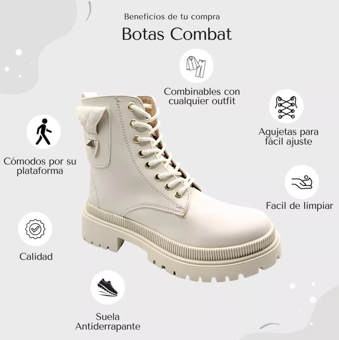 Botas para dama en color hueso con agujetas cómodas y bonitas