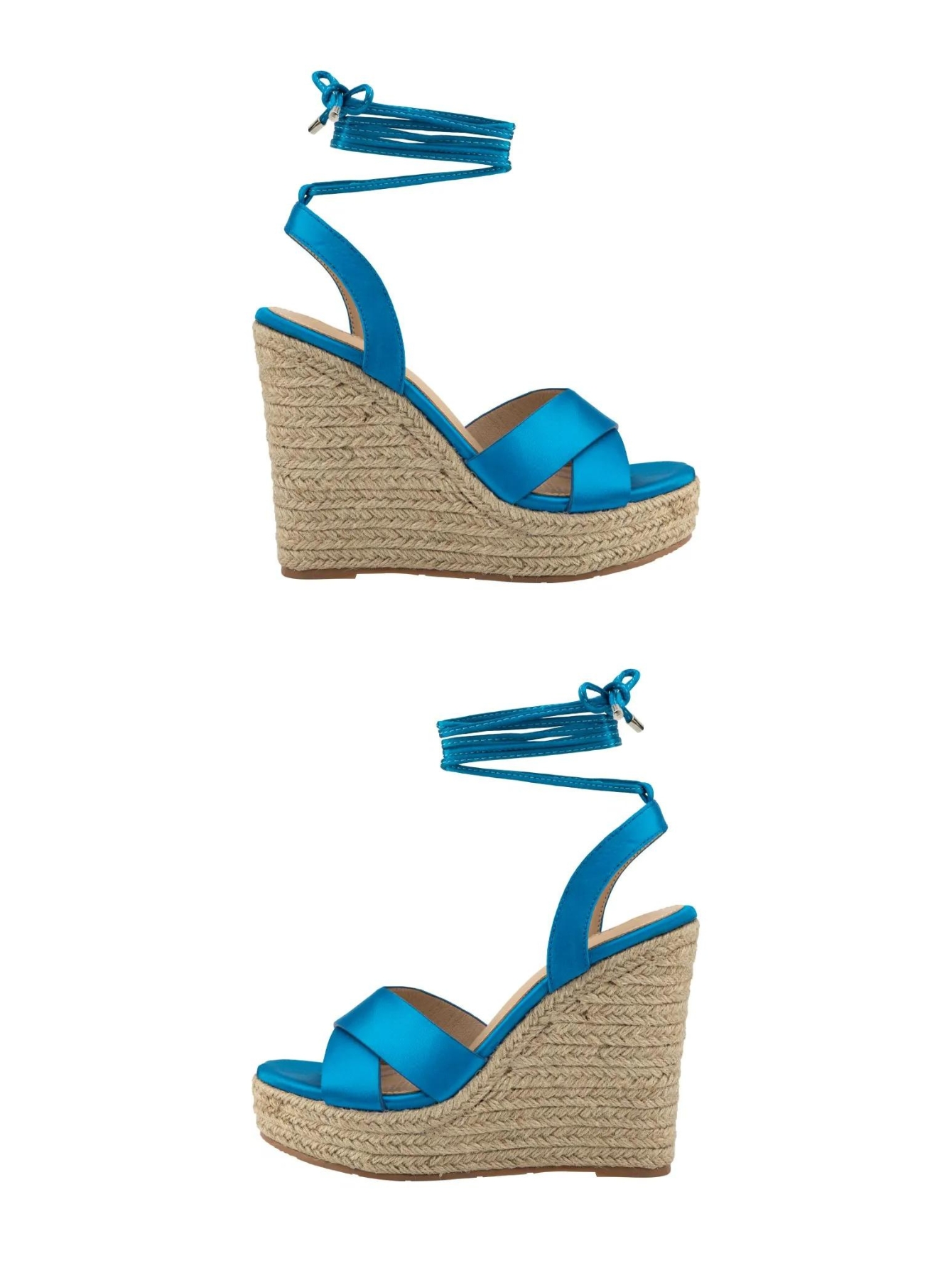 Sandalia con plataforma y tacón corrido decorado de yute con cordón en el tobillo para mujer