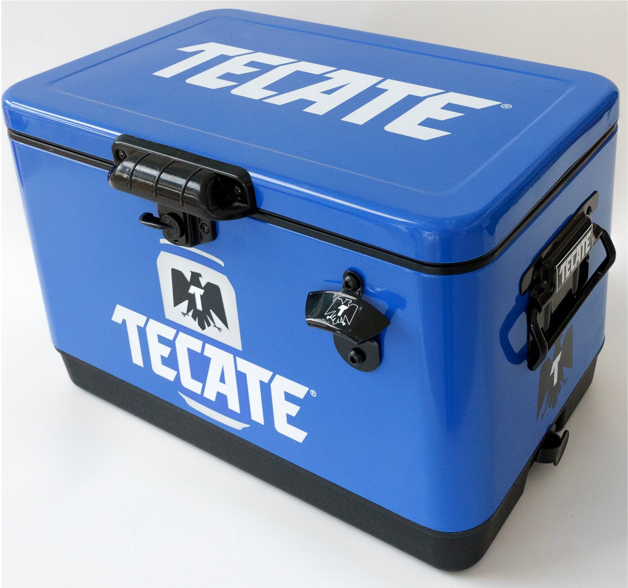 Hielera Metálica Tecate Light color azul de 30 lts con capacidad para 36 latas