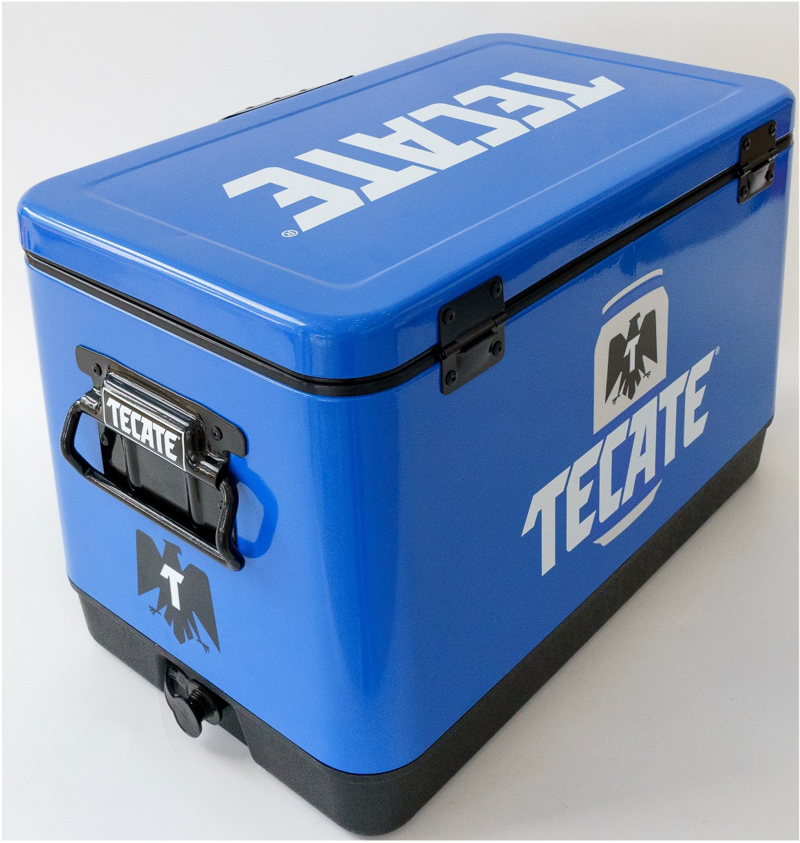 Hielera Metálica Tecate Light color azul de 30 lts con capacidad para 36 latas