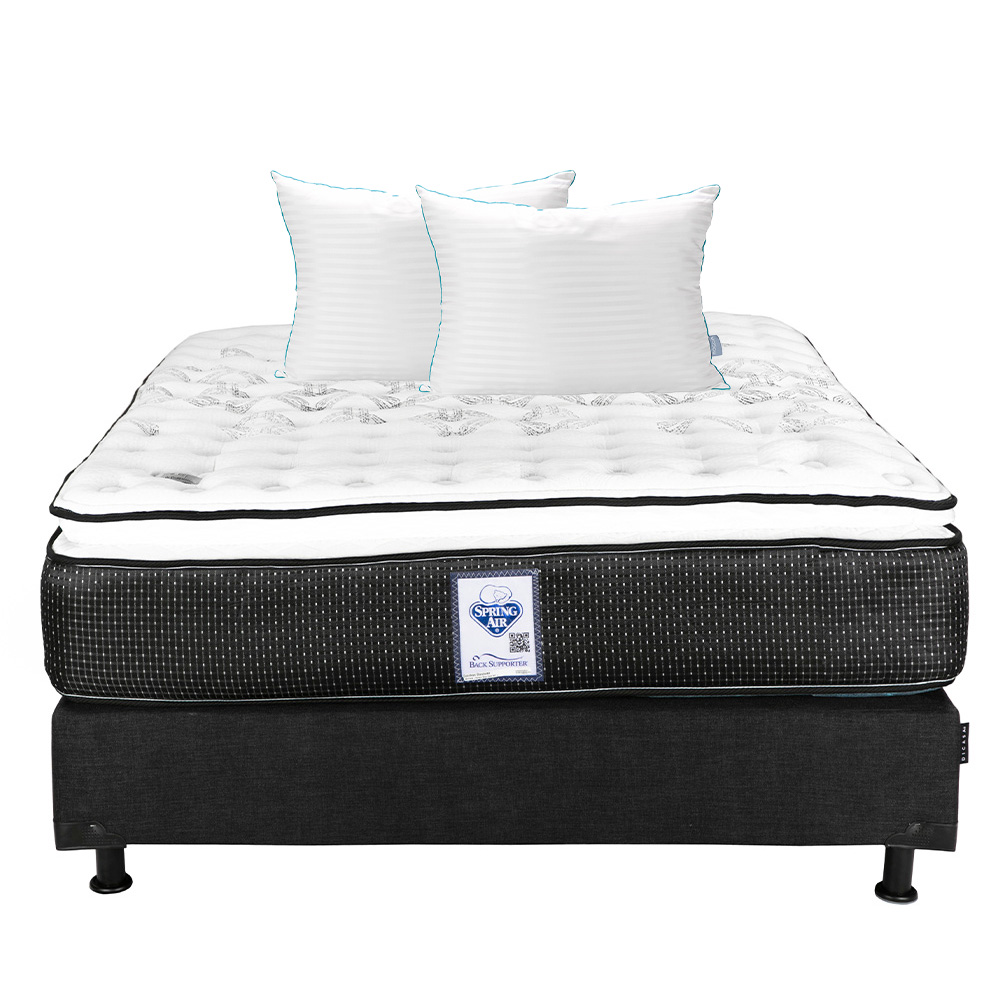 Colchón Matrimonial Spring Air Donovan Con Box Belu Negro y Almohada Royal