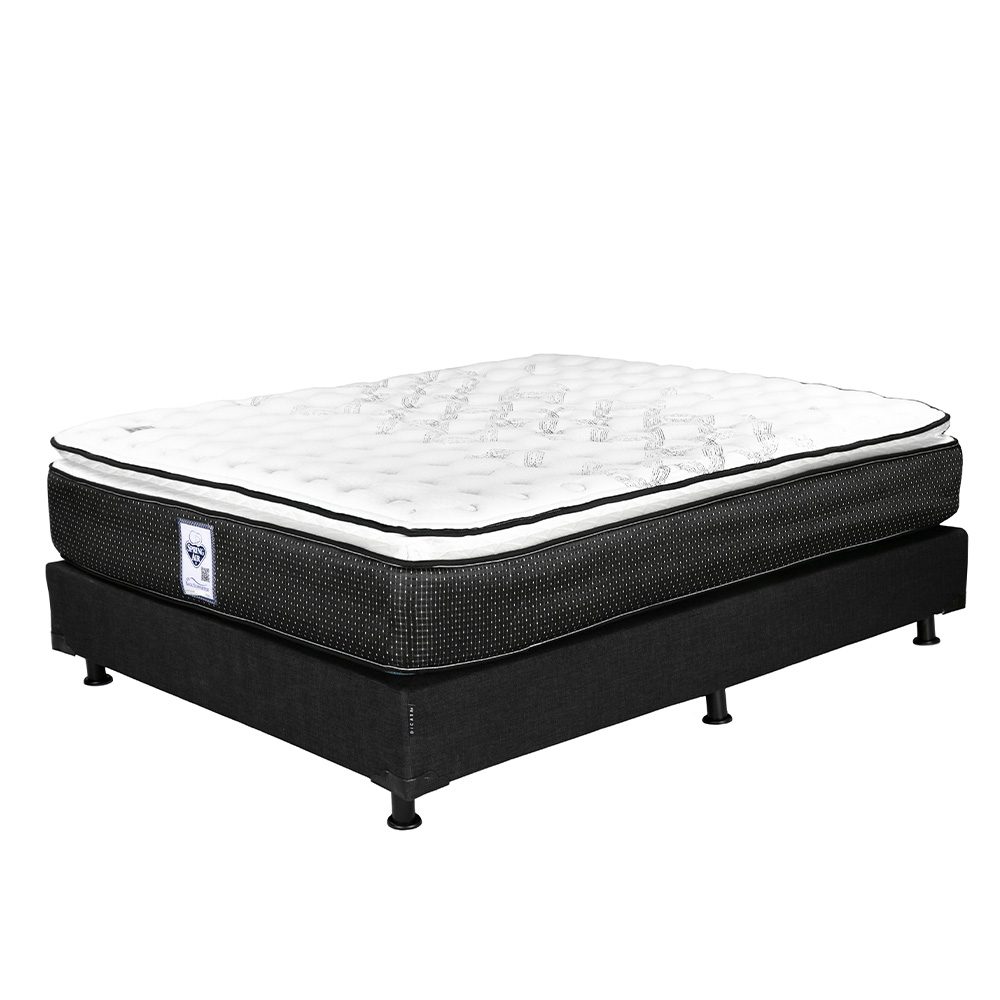 Colchón Matrimonial Spring Air Donovan Con Box Belu Negro y Almohada Royal