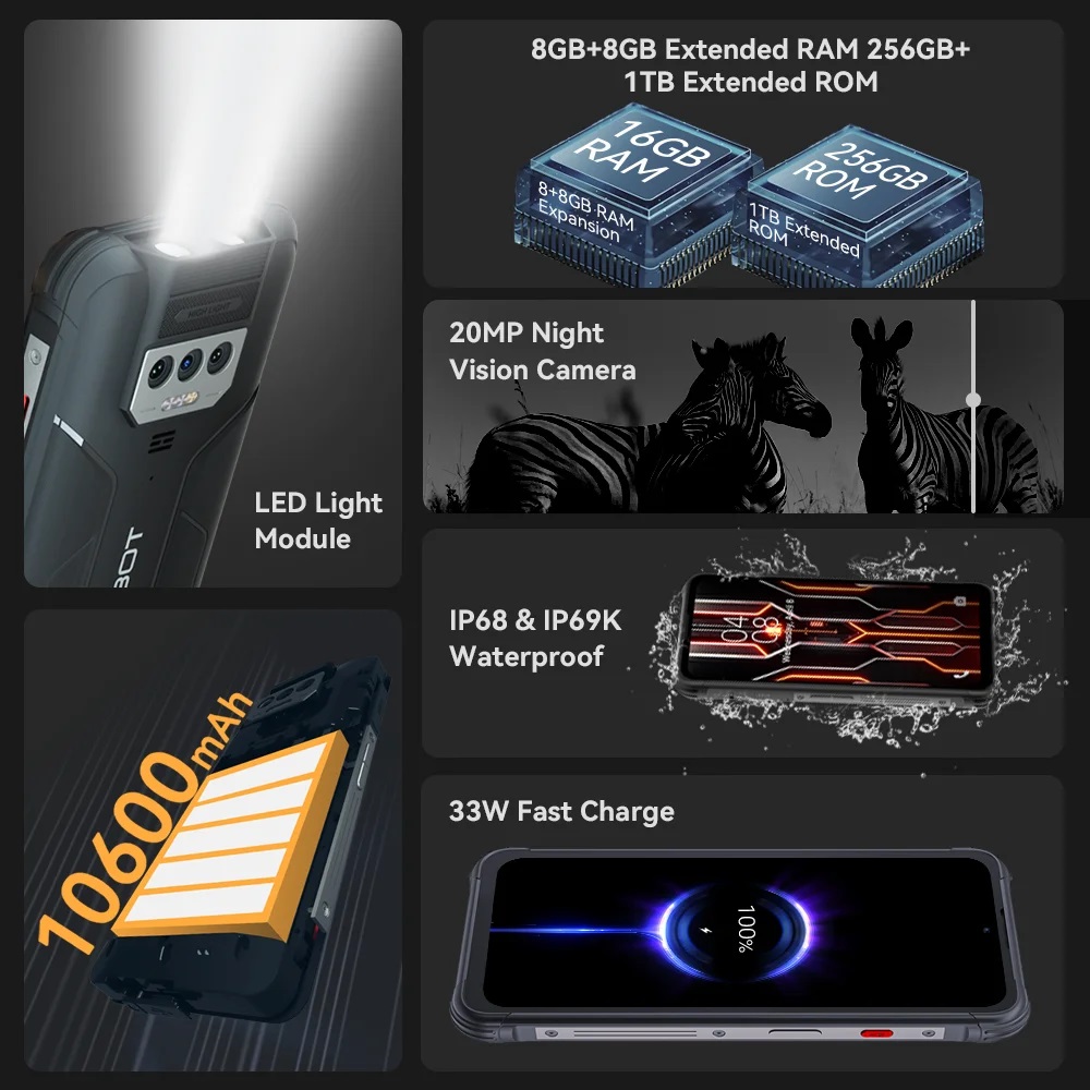 Cubot KingKong Power Android 13 16GB RAM (8GB + 8GB ampliados) 256GB 10600 mAh 33W