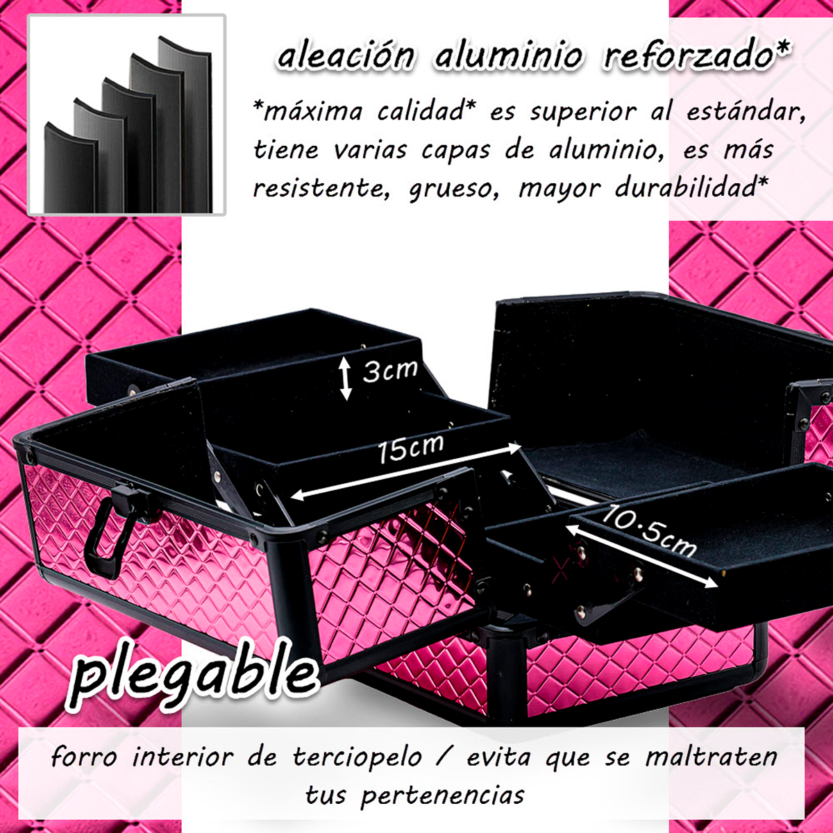 Neceser Cosmetiquera Organizador Profesional Reforzado Fucsia