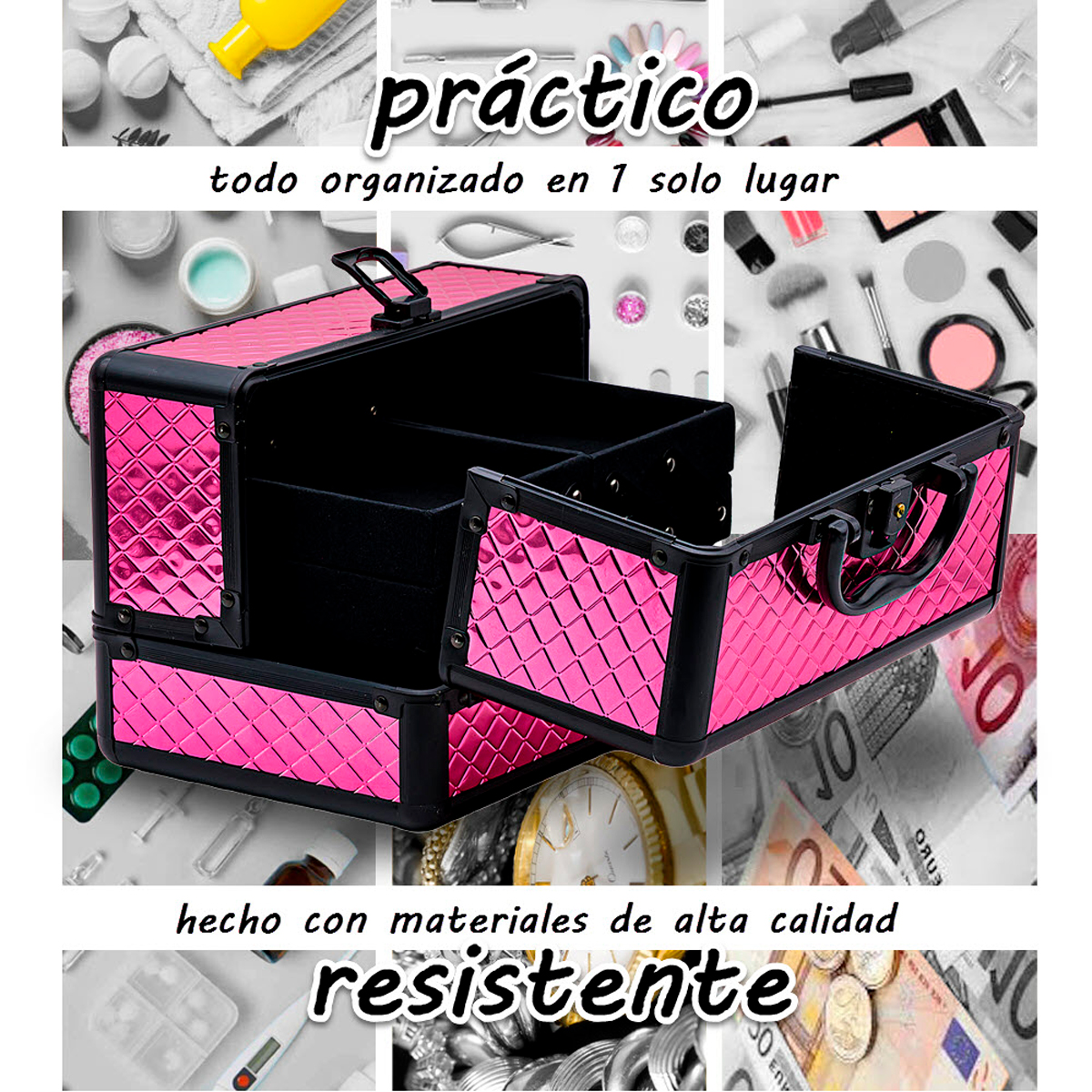 Neceser Cosmetiquera Organizador Profesional Reforzado Fucsia