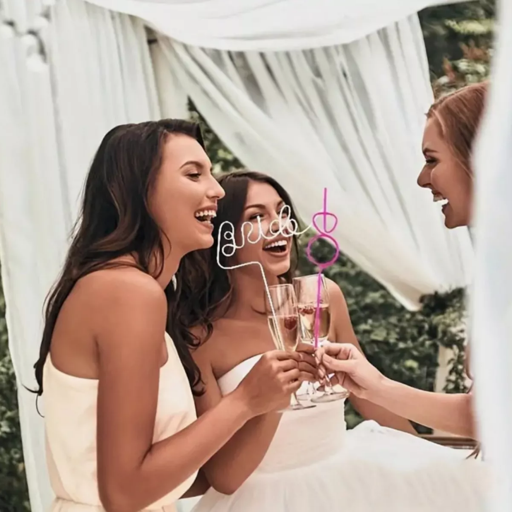 Popotes Para Despedida De Soltera Con Figura De Anillos Bride Rosas Pack 8