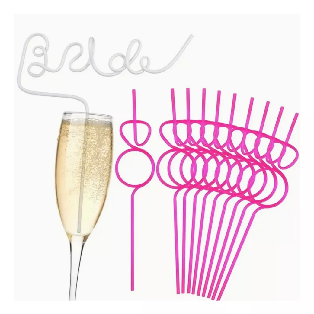 Popotes Para Despedida De Soltera Con Figura De Anillos Bride Rosas Pack 8