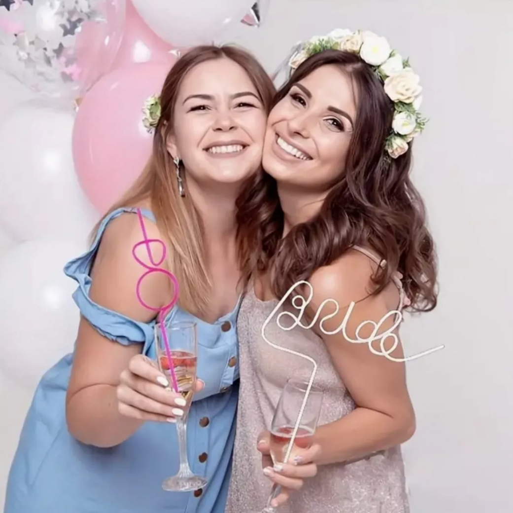 Popotes Para Despedida De Soltera Con Figura De Anillos Bride Rosas Pack 8