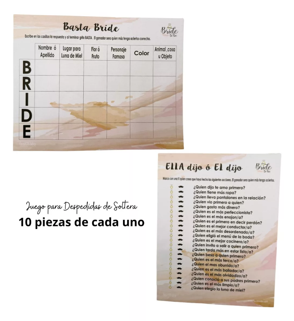 Juego Basta Para Despedida De Soltera Y Ella Dijo 10pza