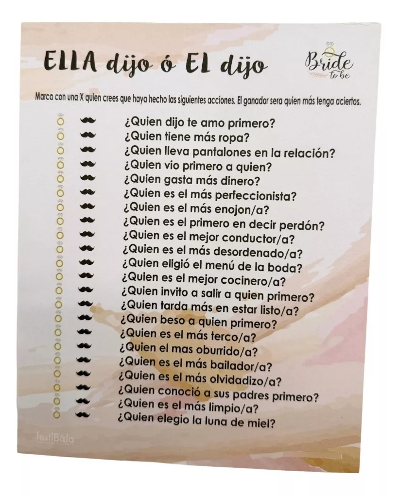 Juego Basta Para Despedida De Soltera Y Ella Dijo 10pza