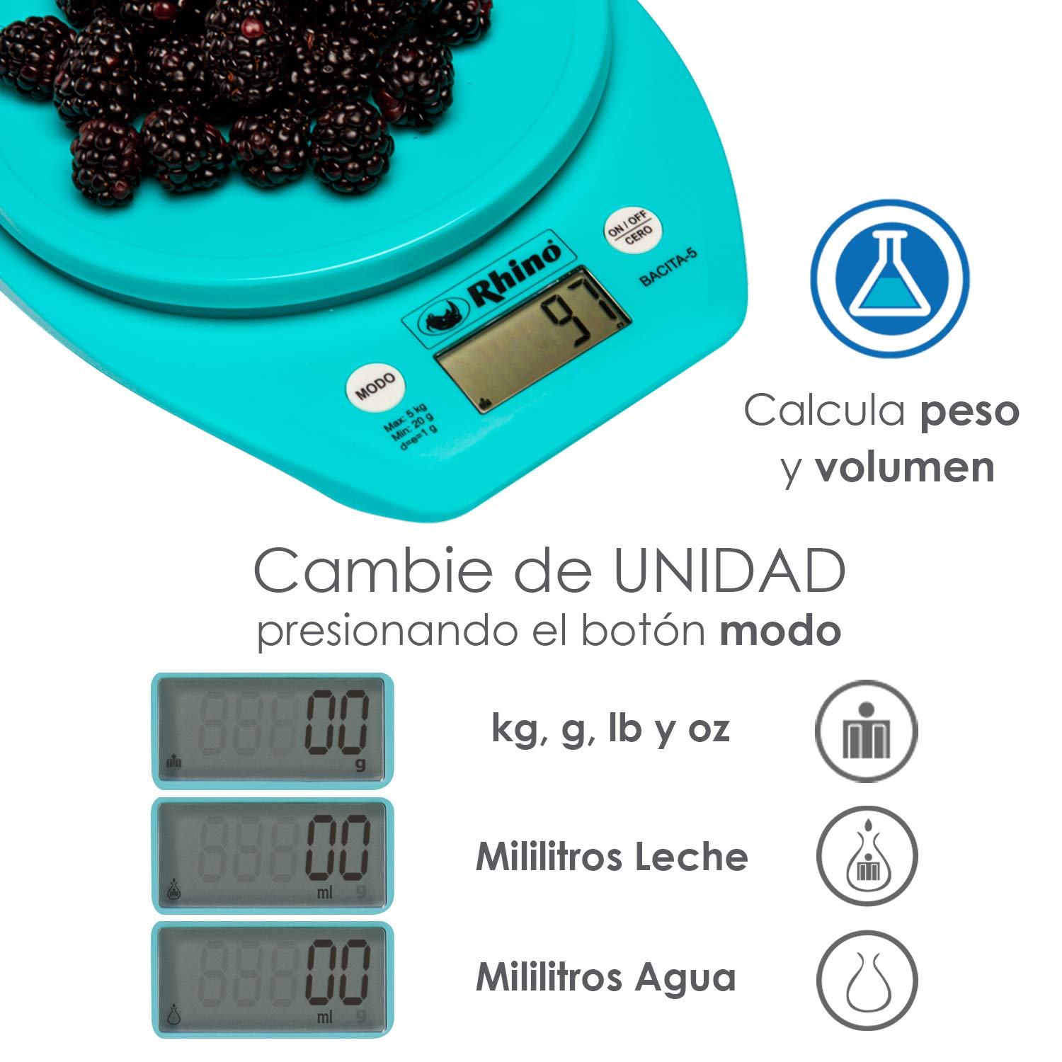 Báscula Electrónica de Cocina con tazón BACITA-5 Rhino