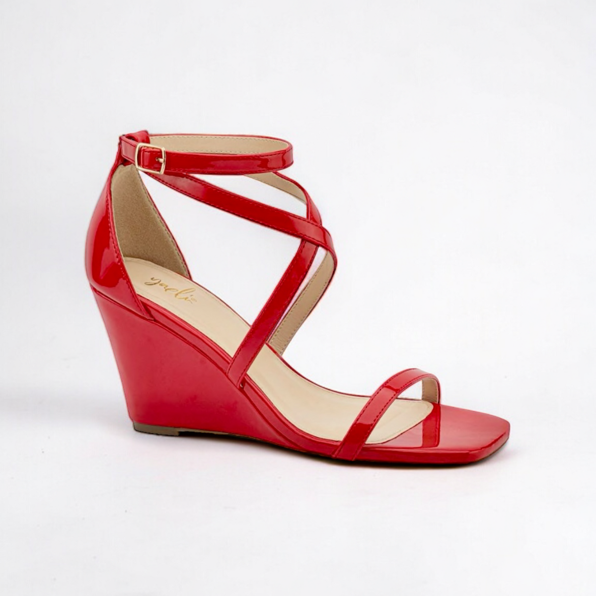 Zapatos Sandalia Roja Tiras Sandalias Elegantes De Cuña Con Tacón