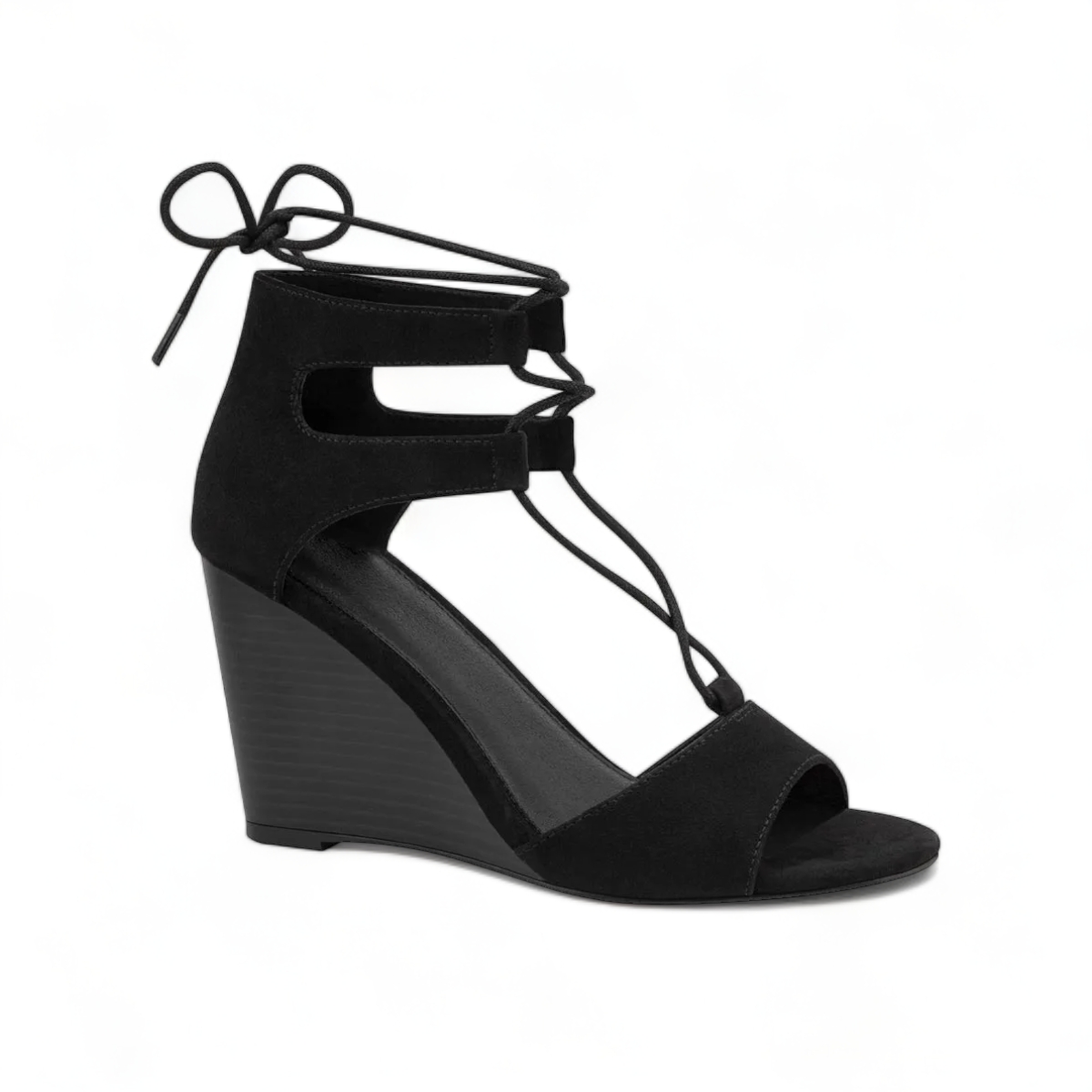 Sandalia con plataforma y tacón corrido con lazo en el tobillo para mujer. Zapatilla abierta con plataforma y con lazo al tobillo para mujer. Sandalia alta con tacón corrido casual y versátil para toda ocasión..