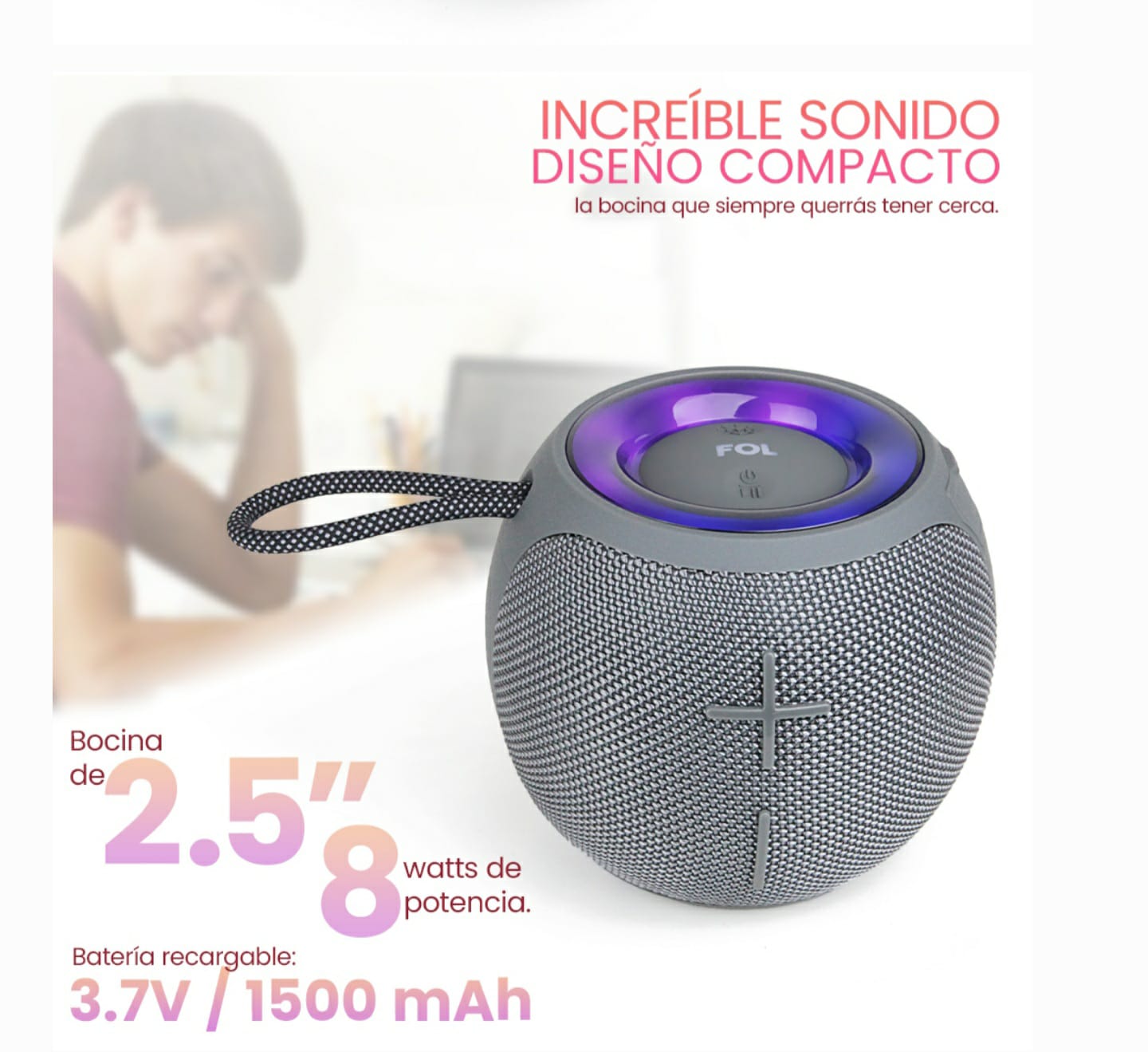 Bocina Fol Bluetooth Con Luz Y Correa Integrada Portátil