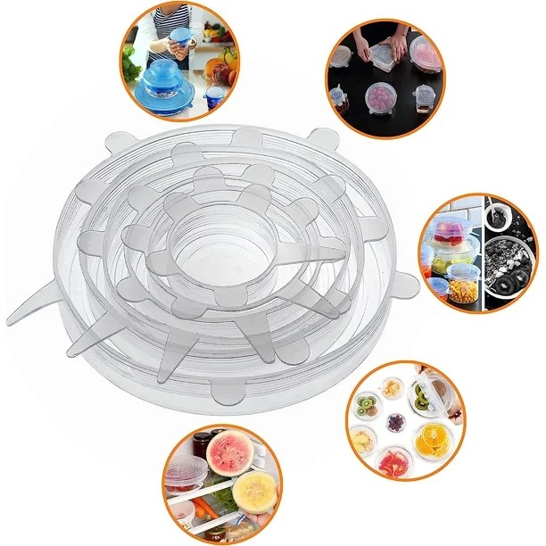 Tapas Elásticas de Silicona, Flexibles, Ecológicas, Herméticas, Tapaderas Para Mantener Alimentos Frescos, Set de 6 Piezas de Diferentes Tamaños Ajustables Reutilizables.