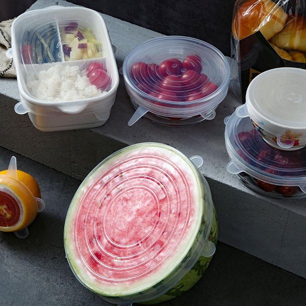 Tapas Elásticas de Silicona, Flexibles, Ecológicas, Herméticas, Tapaderas Para Mantener Alimentos Frescos, Set de 6 Piezas de Diferentes Tamaños Ajustables Reutilizables.