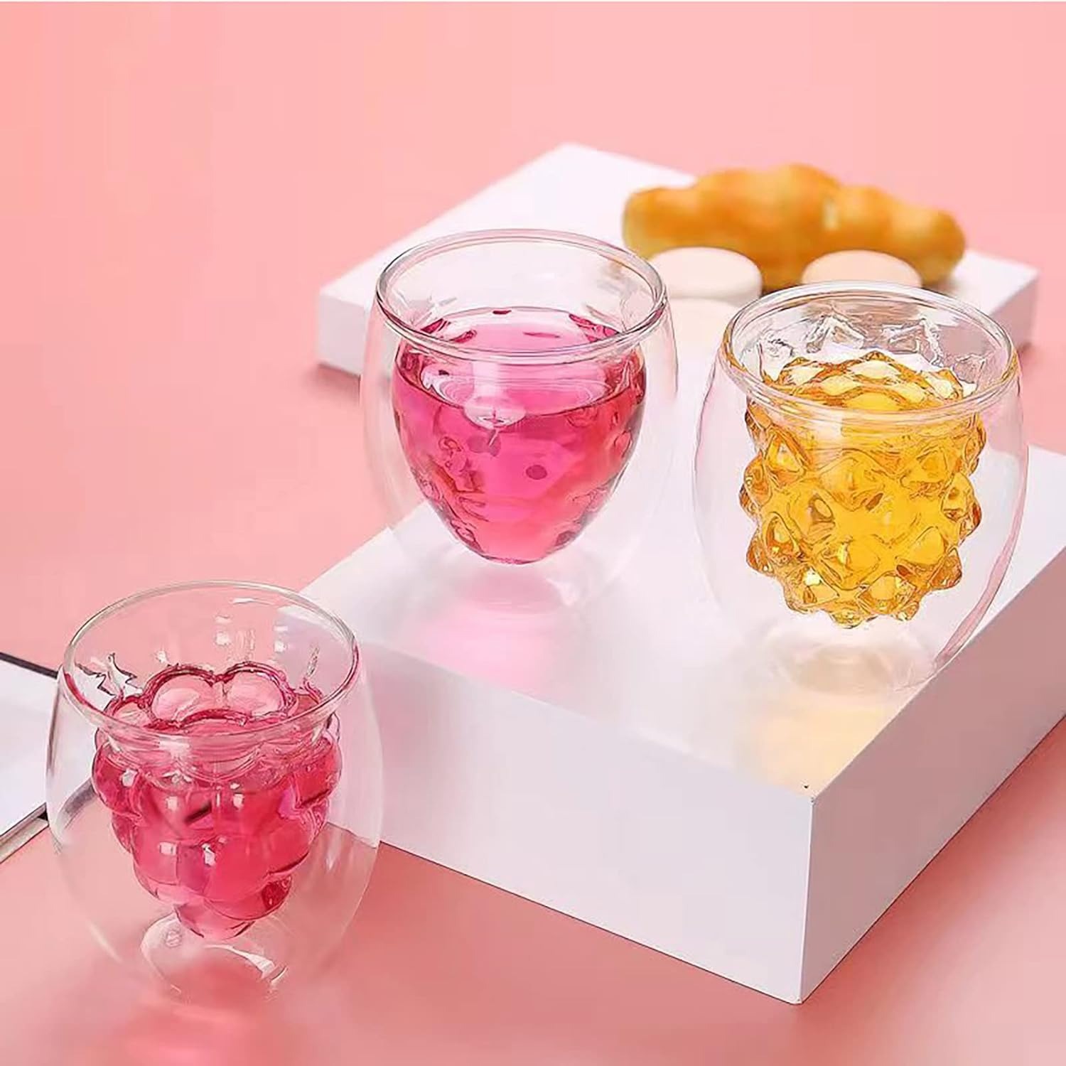 2 Vasos De Vidrio De Doble Capa Interior Forma Piña Bebidas