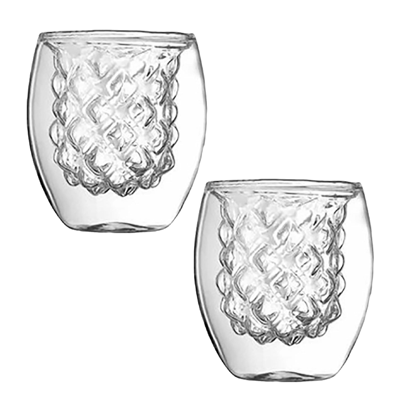 2 Vasos De Vidrio De Doble Capa Interior Forma Piña Bebidas