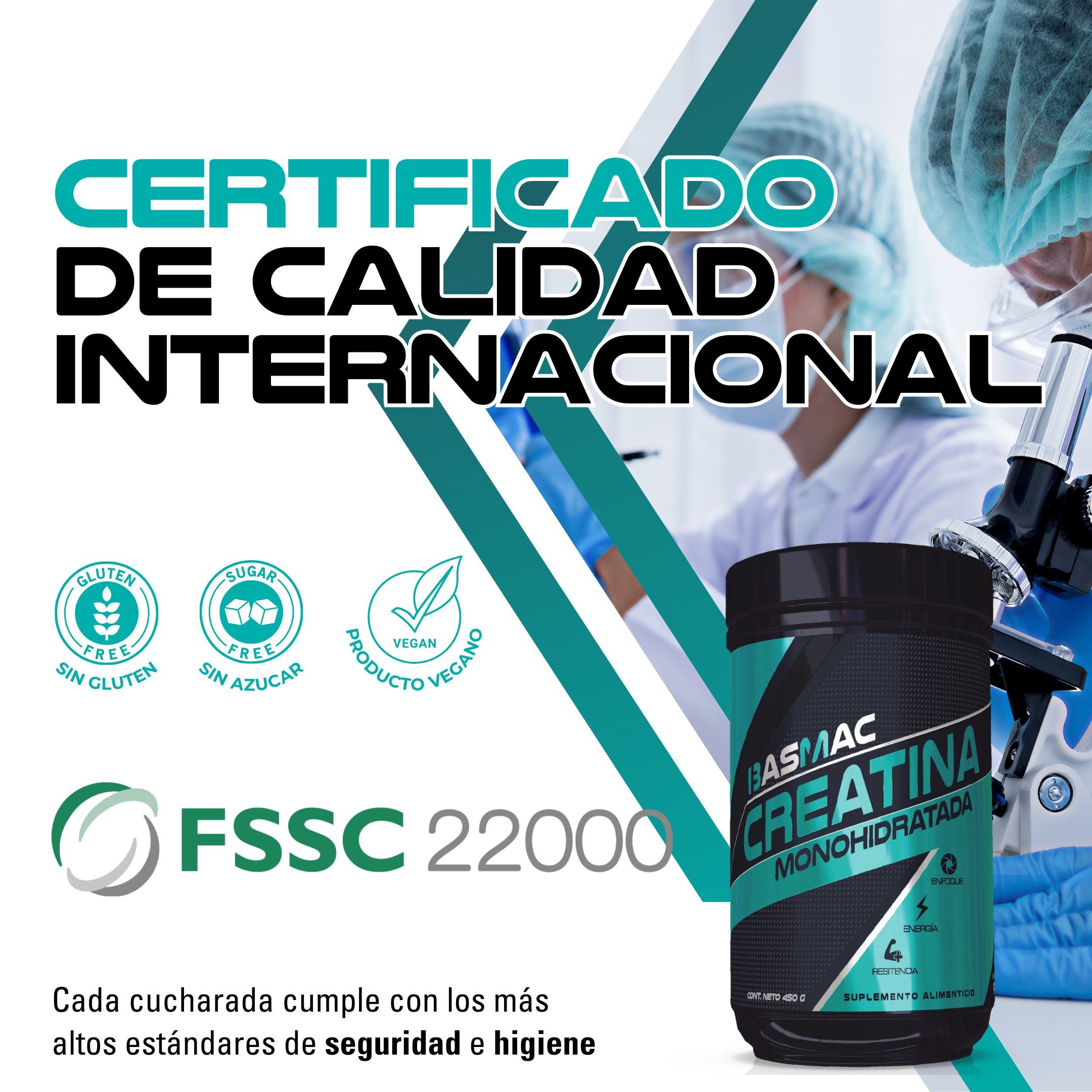 BASMAC Creatina Monohidratada Micronizada de Alta Pureza sin Sabor | 450g | 90 Porciones