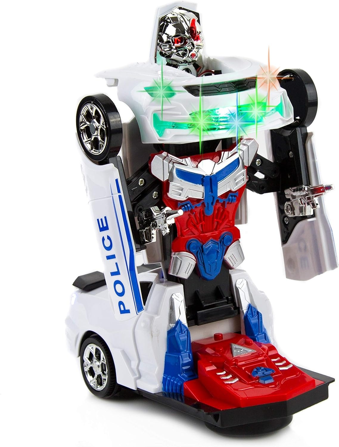 Patrulla Transformer De Pila Luz Y Sonido Transformable Blanca