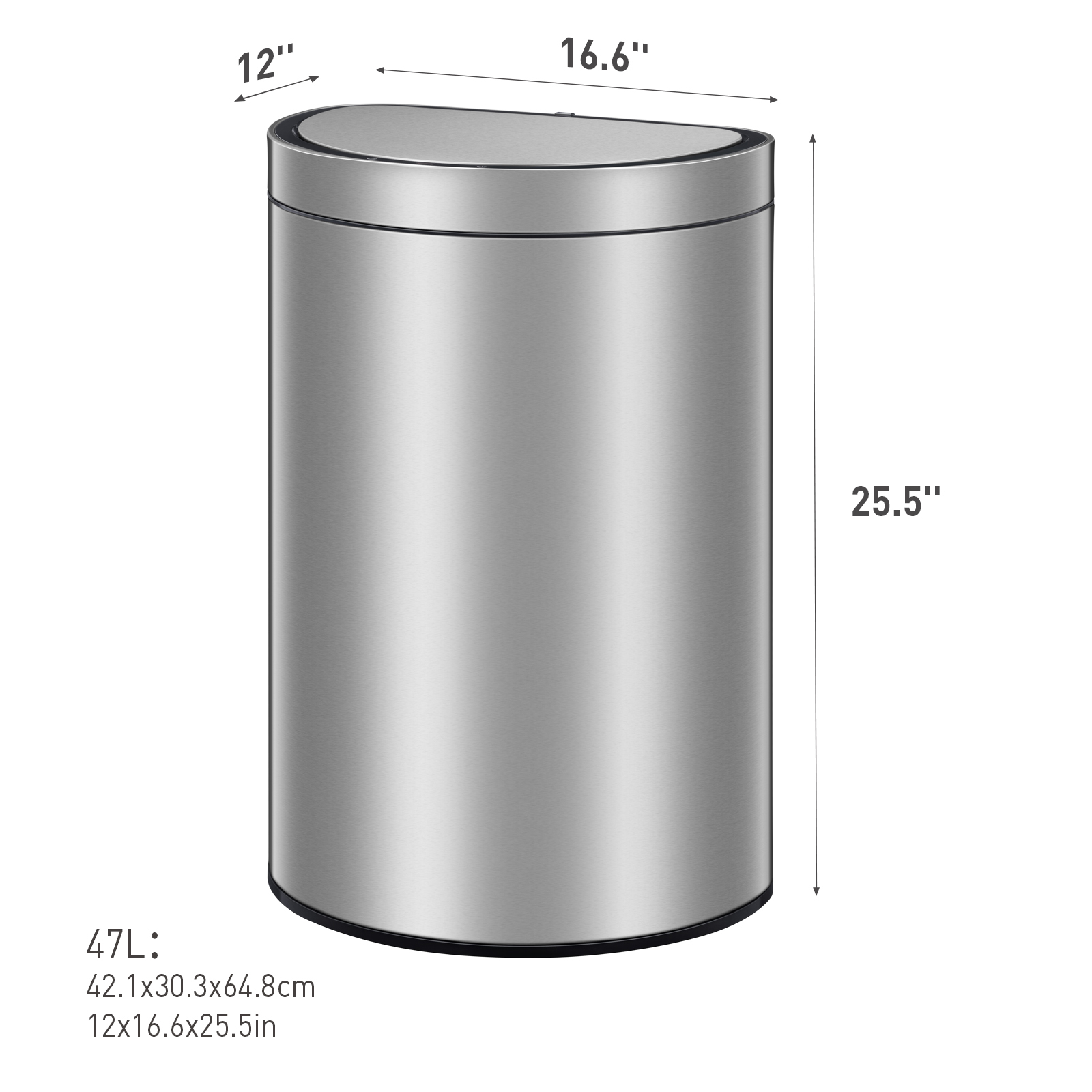 Bote de basura inteligente con Sensor Automatico semiredondo para cocina u oficina Acero Inoxidable 47L EKO Mirage
