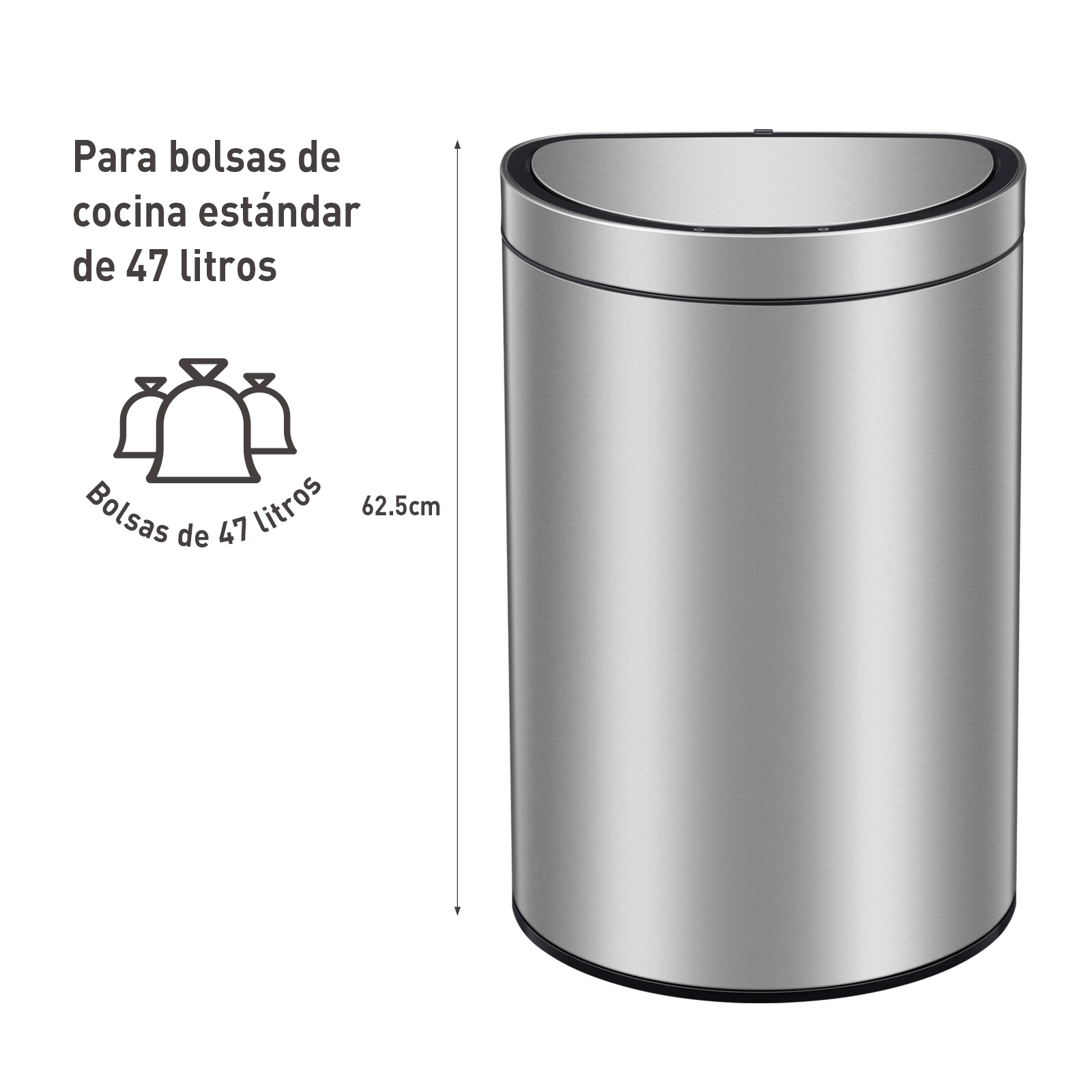 Bote de basura inteligente con Sensor Automatico semiredondo para cocina u oficina Acero Inoxidable 47L EKO Mirage