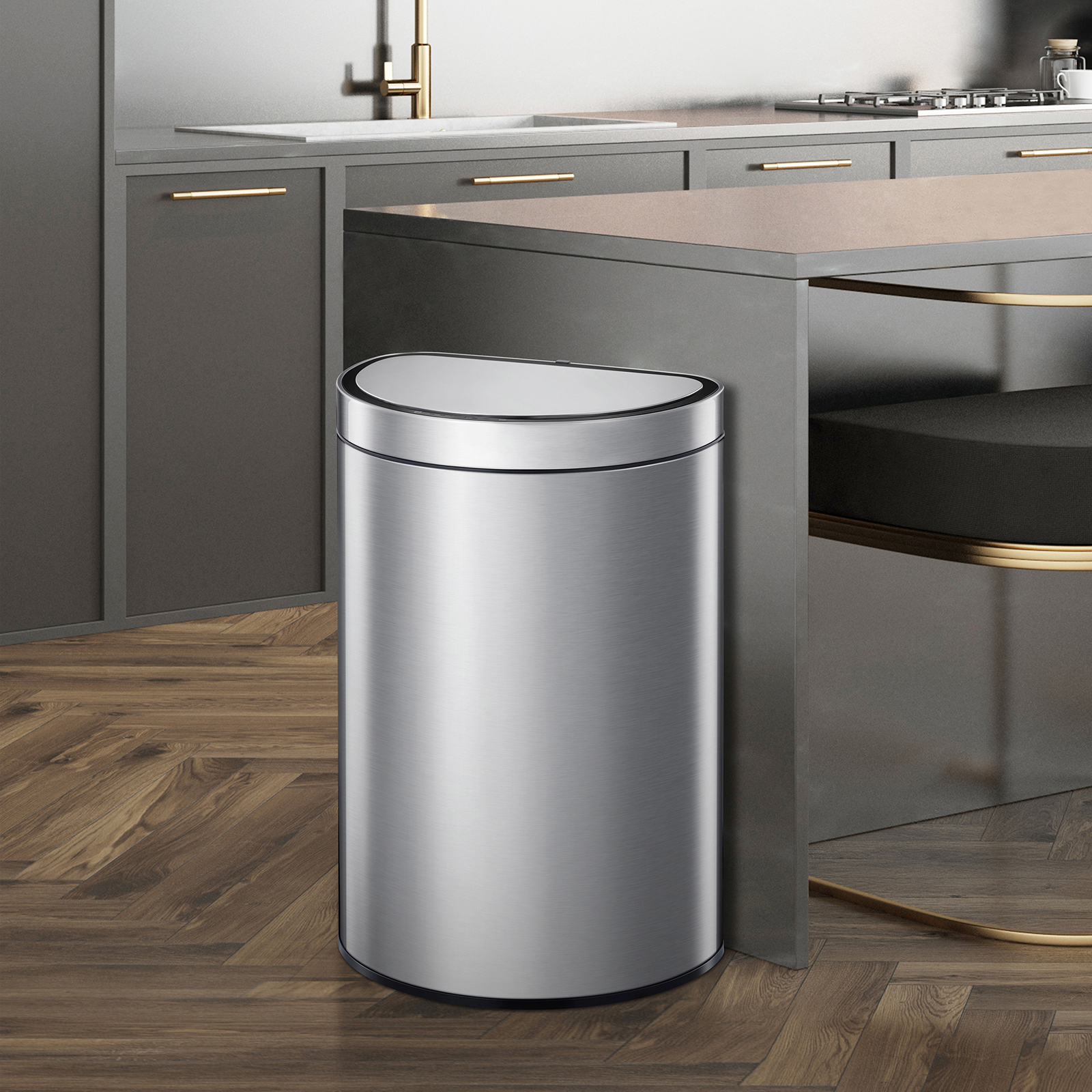 Bote de basura inteligente con Sensor Automatico semiredondo para cocina u oficina Acero Inoxidable 47L EKO Mirage