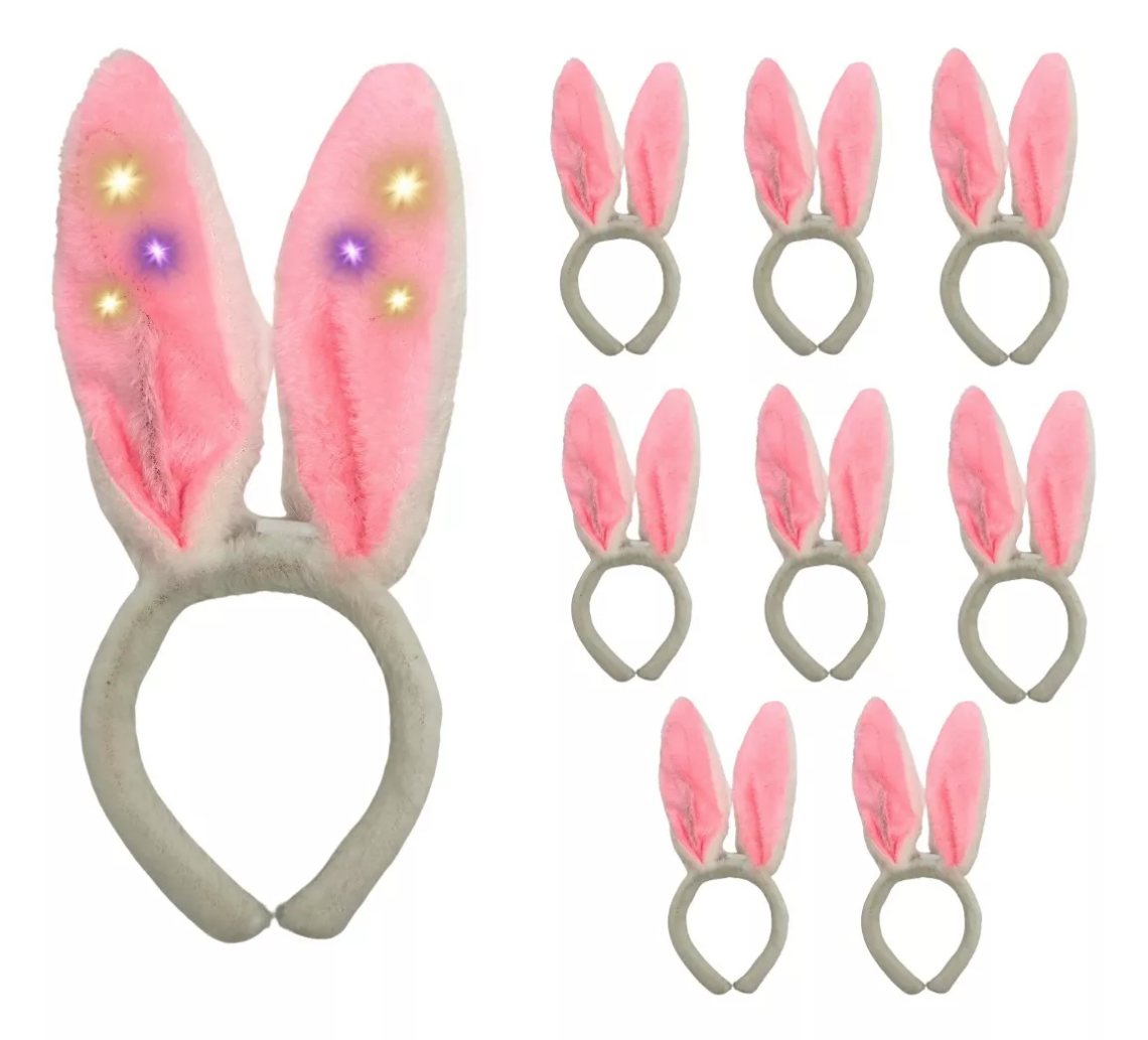 Diadema De Conejo Blanco y Rosa Con Luces Para Despedida De Soltera Pack 8