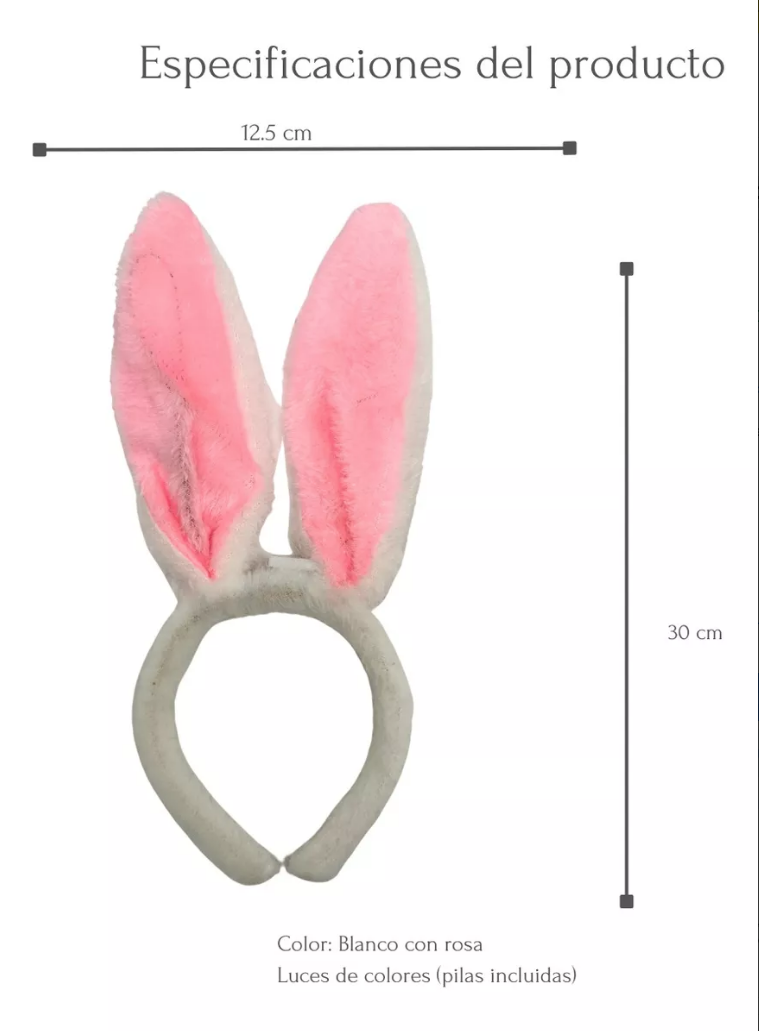 Diadema De Conejo Blanco y Rosa Con Luces Para Despedida De Soltera Pack 8
