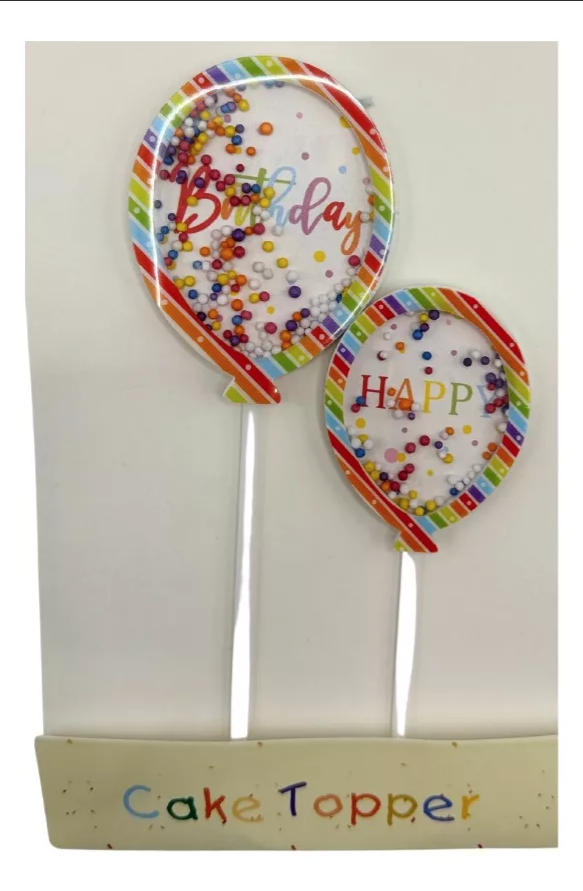 Cake Topper De Globos Para Pastel Happy Birthday De Colores En 3d 2 Piezas
