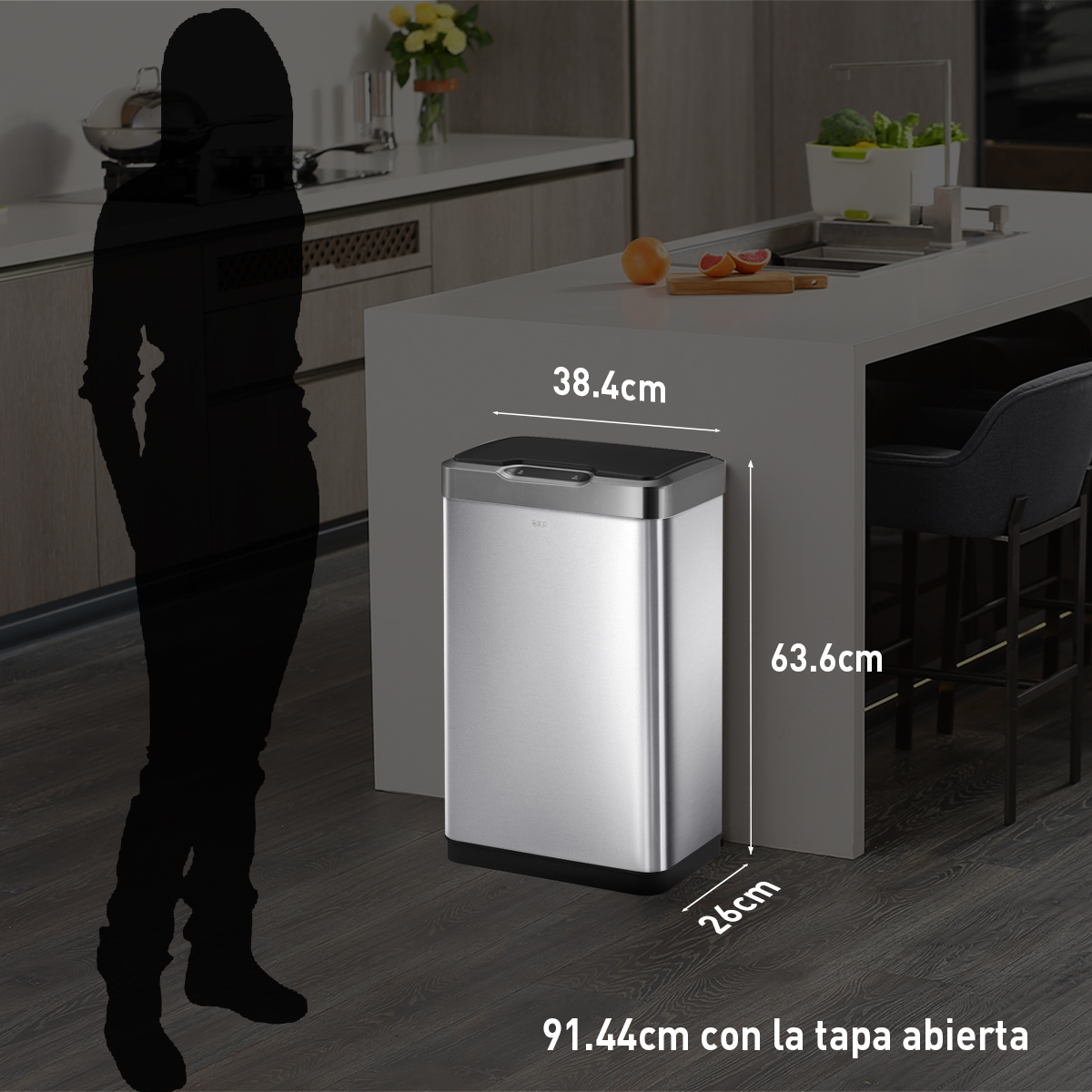 Bote de basura Inteligente con Sensor Automatico para cocina baño oficina Acero Inoxidable 50 L con tapa EKO Mirage