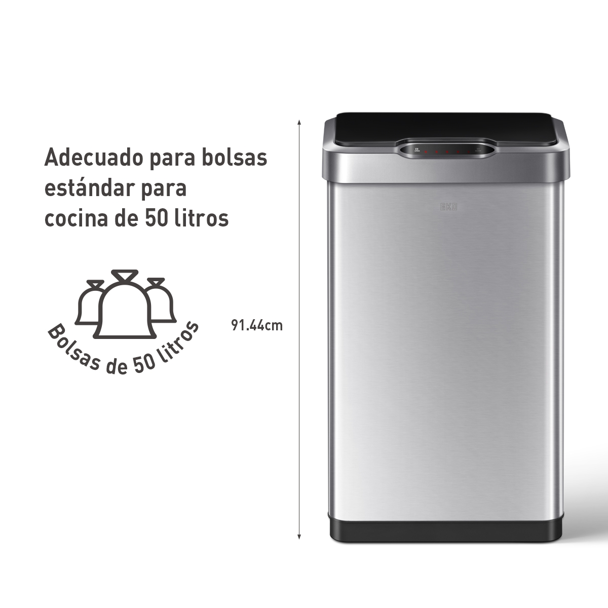Bote de basura Inteligente con Sensor Automatico para cocina baño oficina Acero Inoxidable 50 L con tapa EKO Mirage