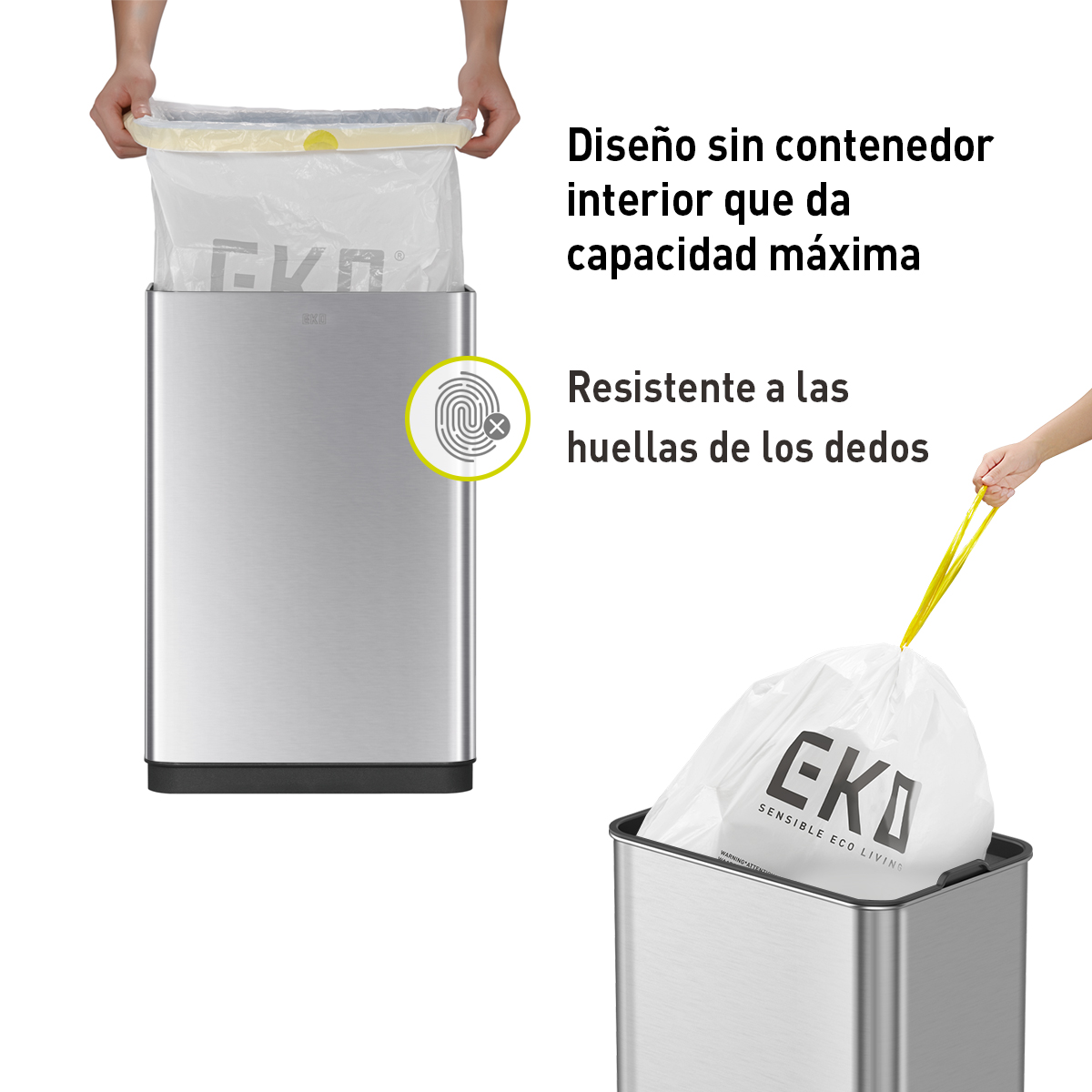 Bote de basura Inteligente con Sensor Automatico para cocina baño oficina Acero Inoxidable 50 L con tapa EKO Mirage