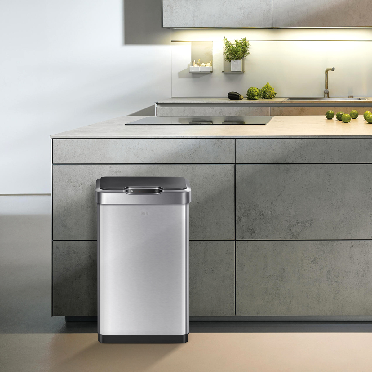 Bote de basura Inteligente con Sensor Automatico para cocina baño oficina Acero Inoxidable 50 L con tapa EKO Mirage