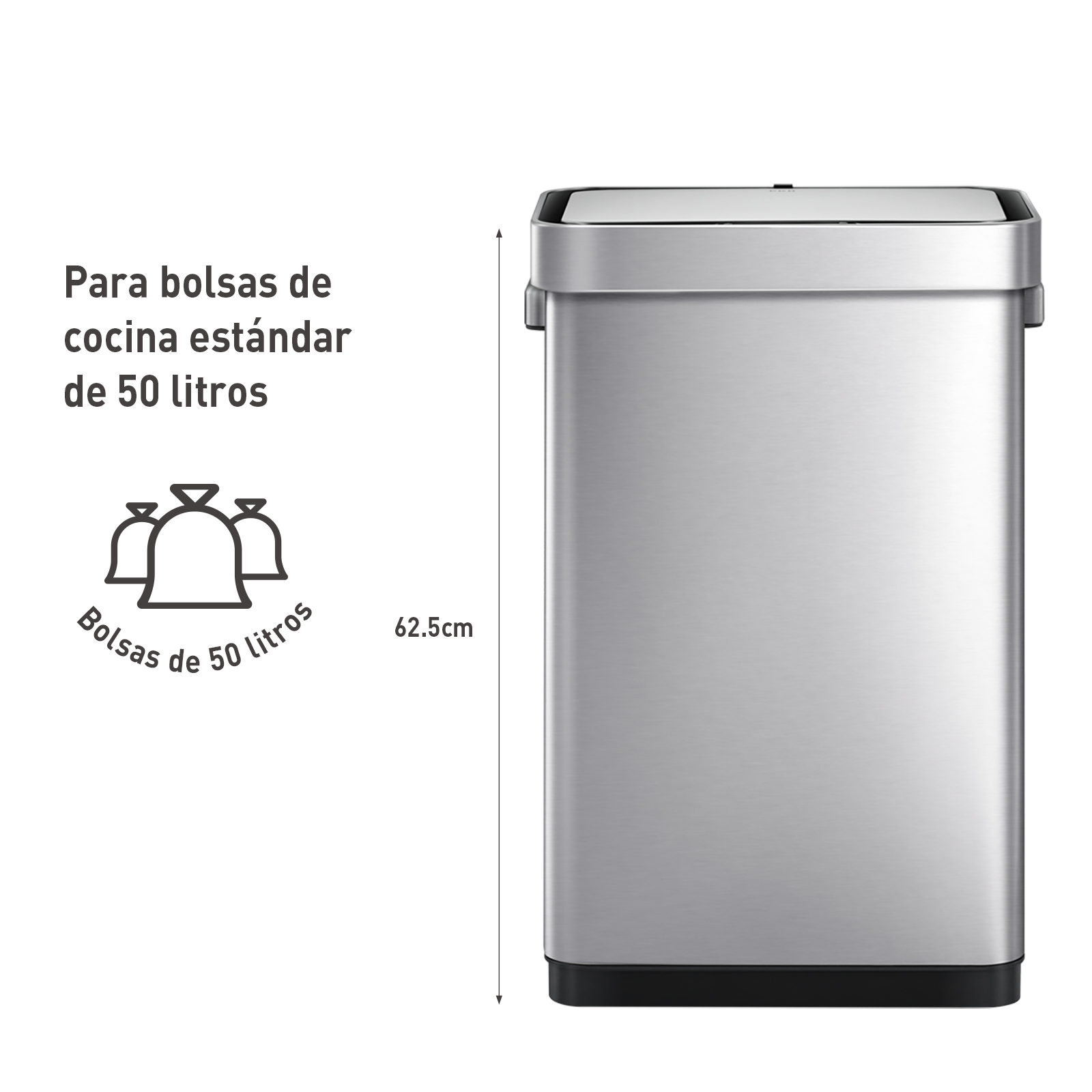 Bote de basura inteligente con Sensor Automatico para cocina baño oficina Acero Inoxidable 50L tapa acero EKO Mirage Delux