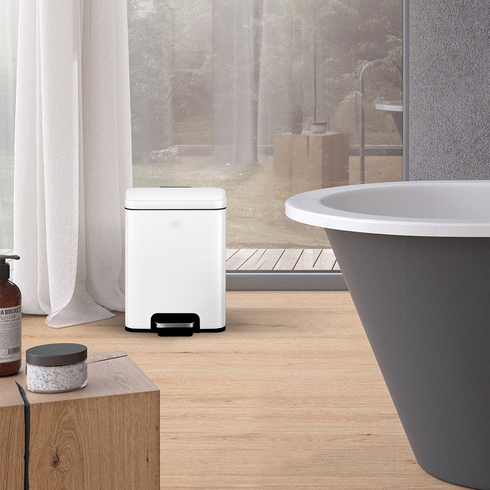 Bote de basura para cocina baño oficina Acero Inoxidable blanco 6 L con tapa y pedal EKO Madison