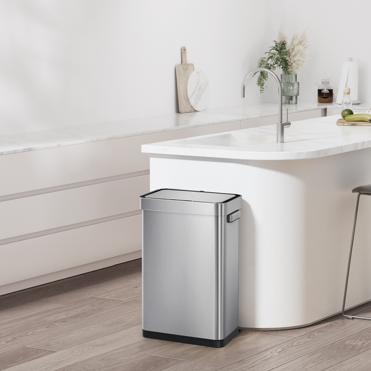 Bote de basura inteligente con Sensor Automatico para cocina baño oficina Acero Inoxidable 50L tapa acero EKO Mirage Delux