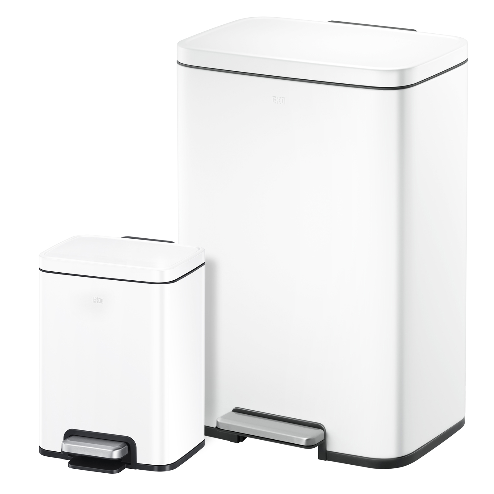 Set 2 Botes de basura para cocina baño oficina Acero Inoxidable blanco 50 + 6 L con tapa EKO Madison