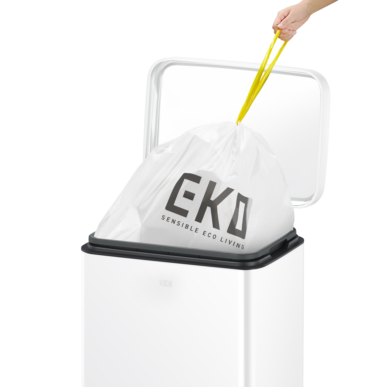 Set 2 Botes de basura para cocina baño oficina Acero Inoxidable blanco 50 + 6 L con tapa EKO Madison