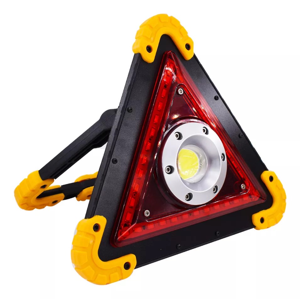 Lámpara De Trabajo Naranja Triangular Led Con Asa Para Exteriores.