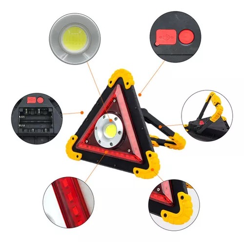 Lámpara De Trabajo Naranja Triangular Led Con Asa Para Exteriores.