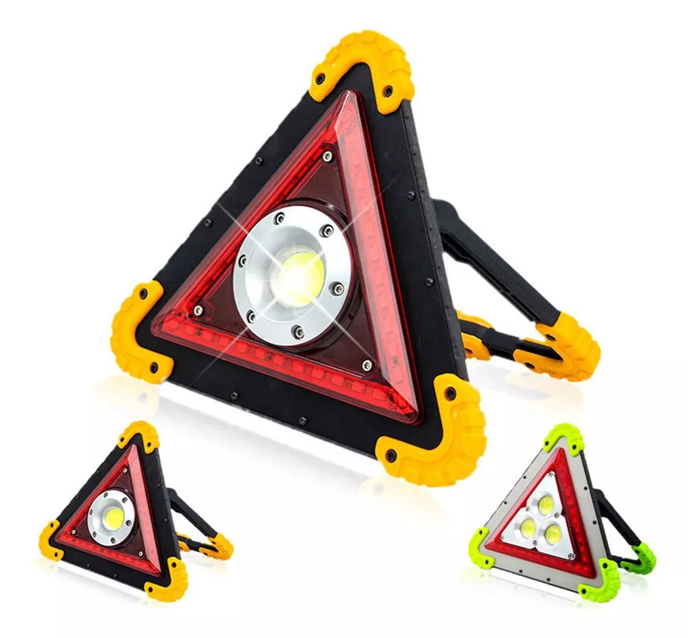 Lámpara De Trabajo Naranja Triangular Led Con Asa Para Exteriores.