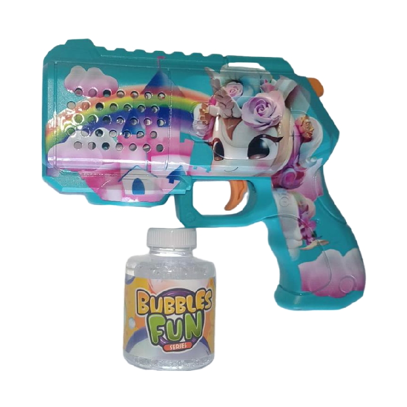 Pistola De Burbujas Azul Colorida Con Batería Para Niños Bubble Gun.