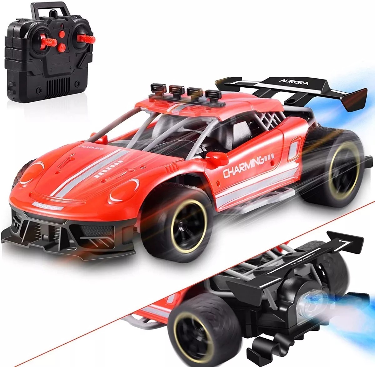 Carro Rojo Sport Radio Control Spray Runner 2.4 Humo Juguete Niño.